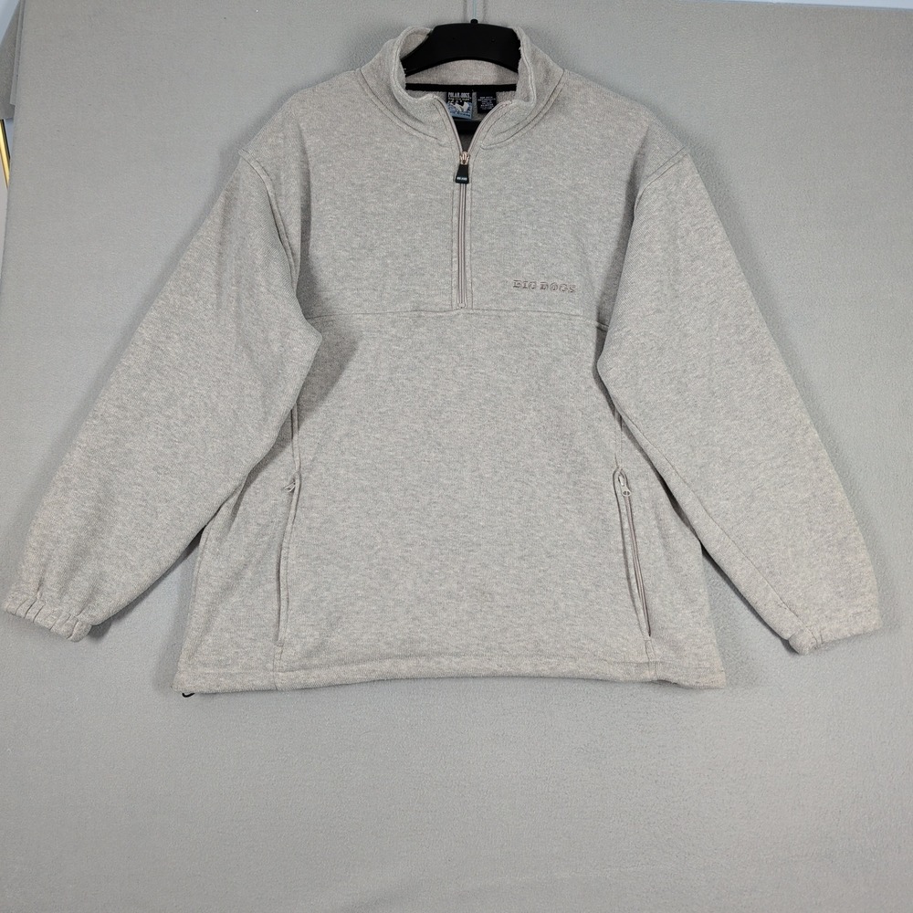 Big Dogs Fleece Pullover Mens XL Gray Polar Dogs Quarter Zip High Tech Gear Logo